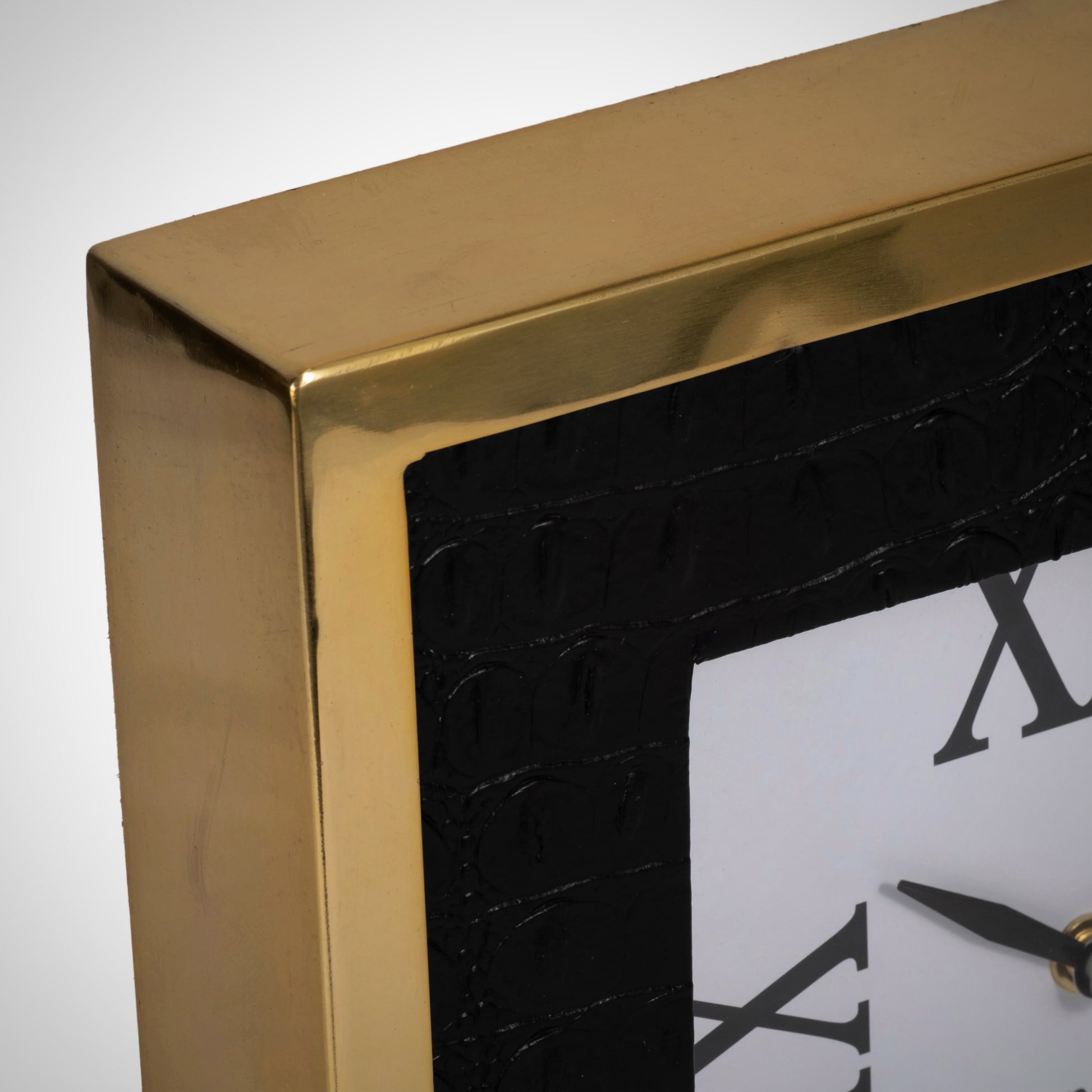 10&quot; Faux Leather Croc Square Clock, Black/gold