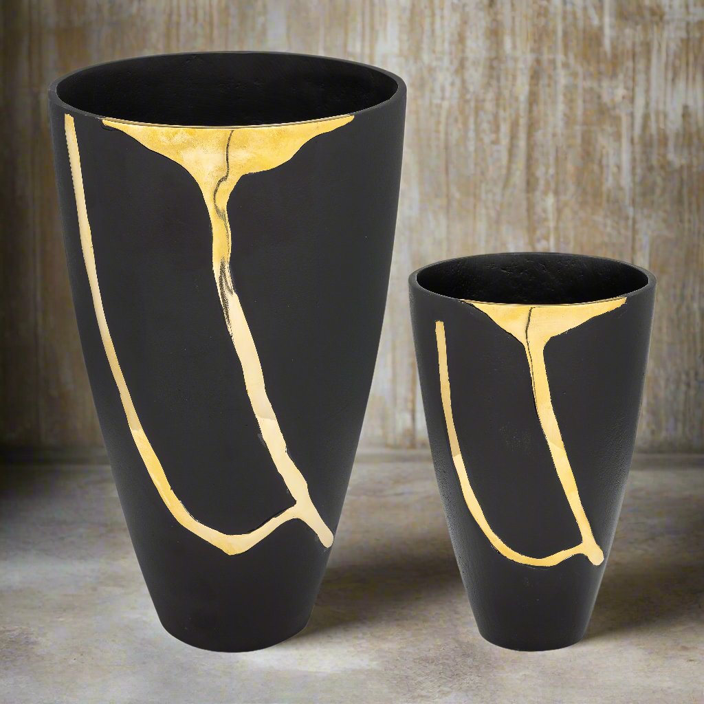 Metal Cracked Design Vase Set/2