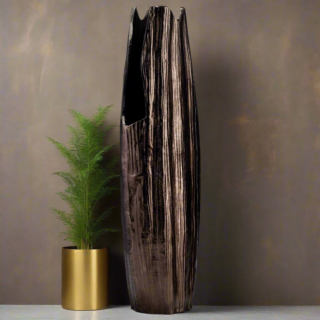 Metal Abstract Ridged Vase 24"