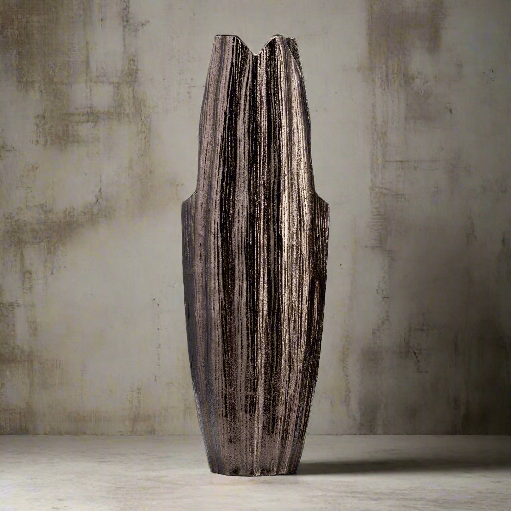 Metal Abstract Ridged Vase 24"