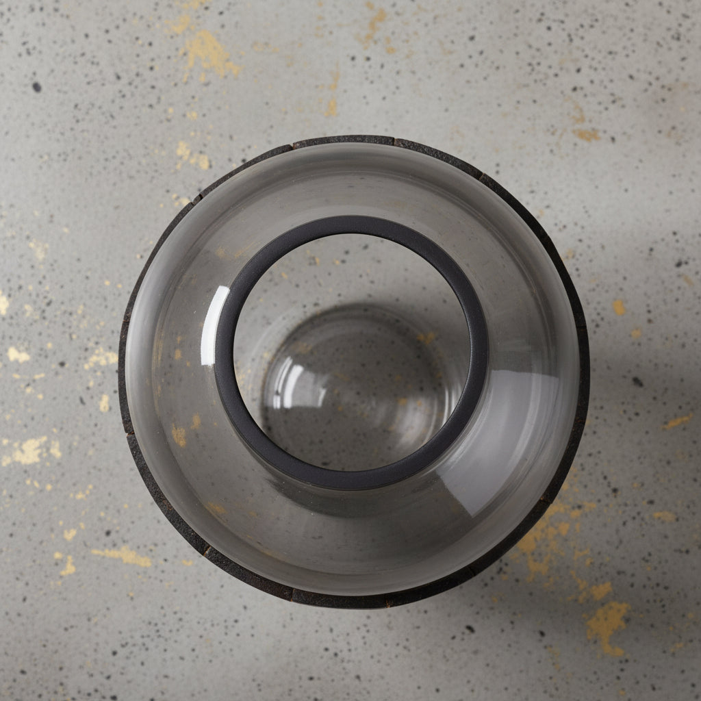 Glass, 10" Belly Vase W/ Wood Band, Clear