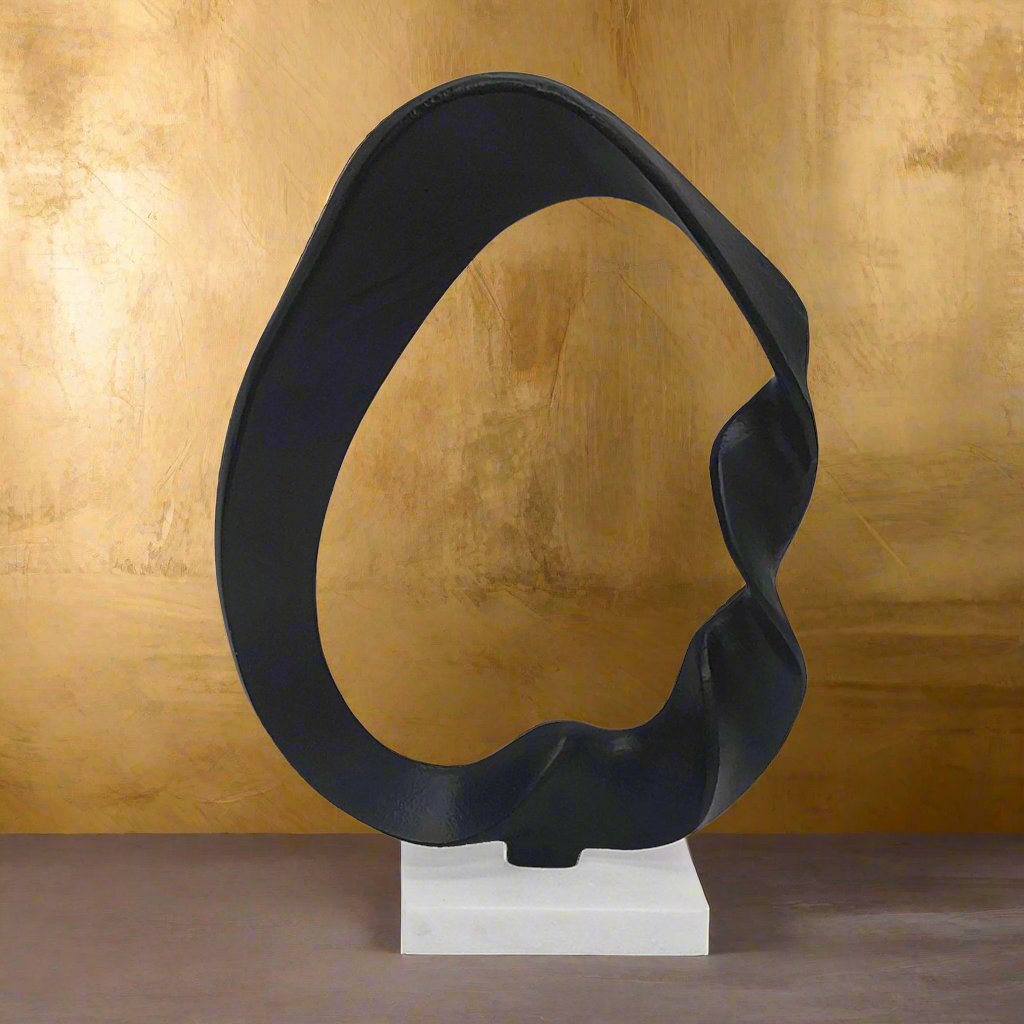 17" Abstract Circle On Marble Base, Black/white