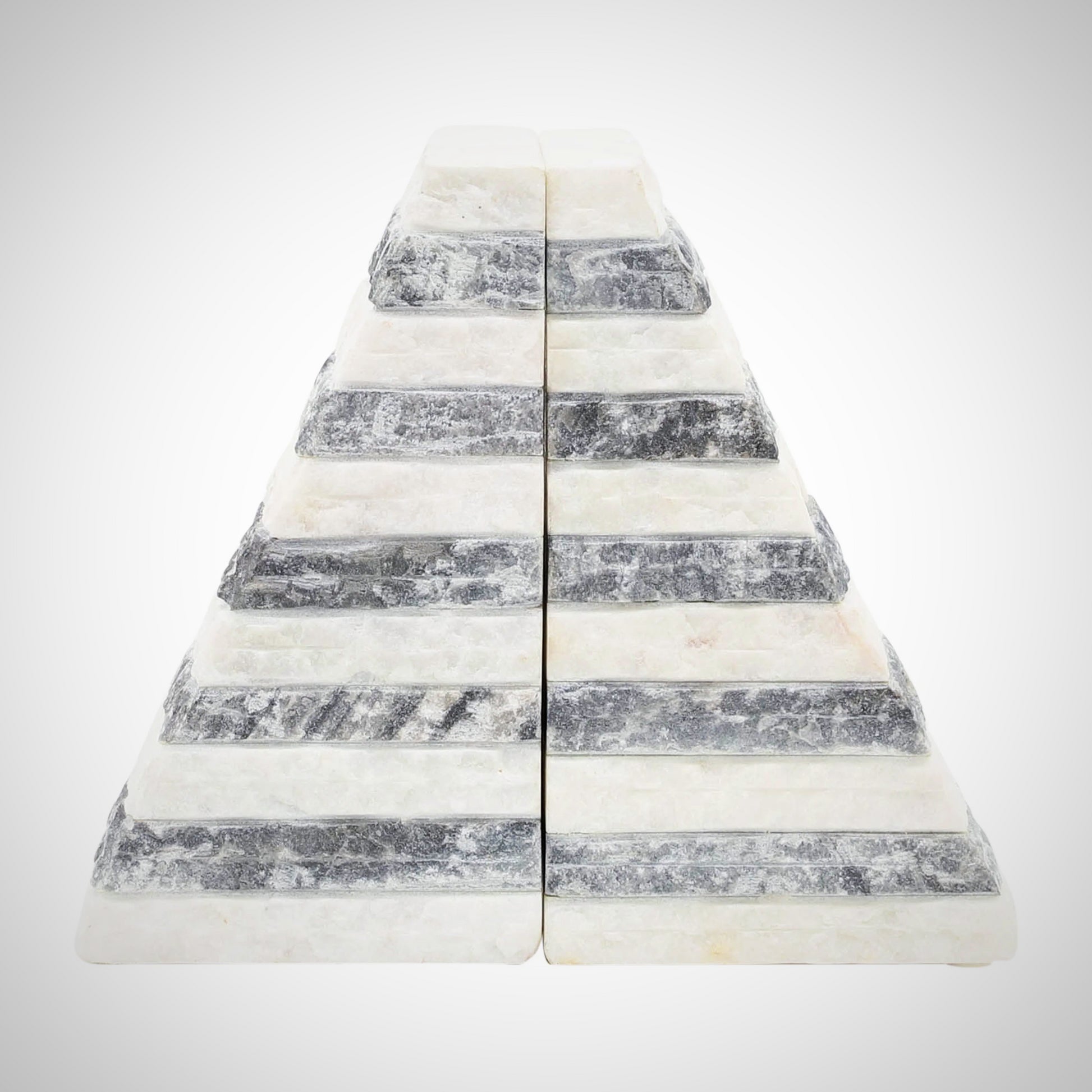 S/2 Marble 7&quot;h Pyramid Bookends, White/gray