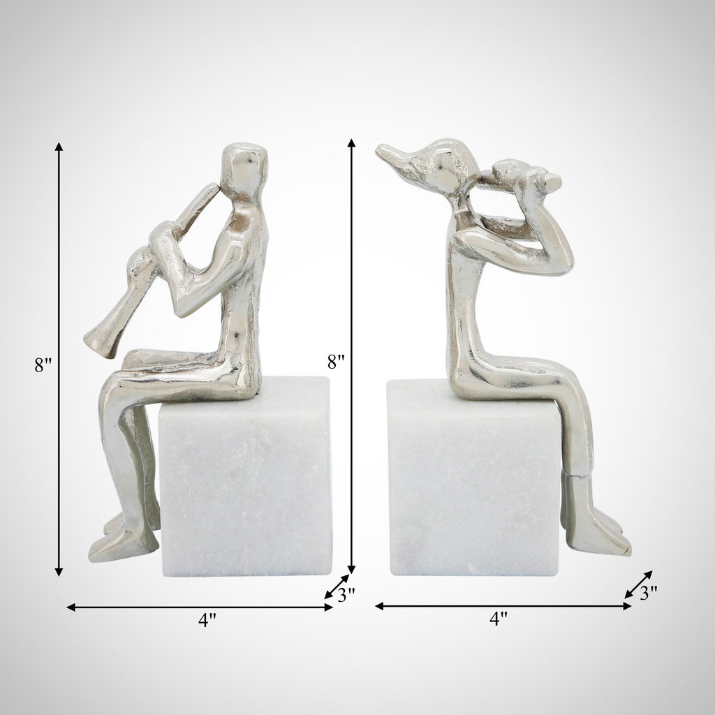 S/2 Metal Musicians On Marble Base, Silver