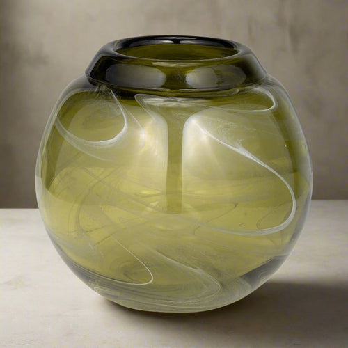Glass, 7" Bowl Green Swirl