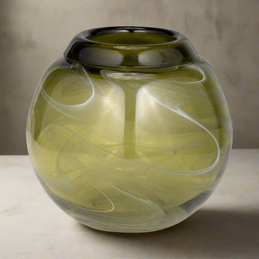 Glass, 7&quot; Bowl Green Swirl