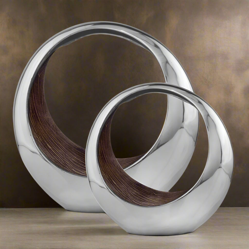 Silver and Brown Buffed Aluminum 16' Tabletop Sculpture