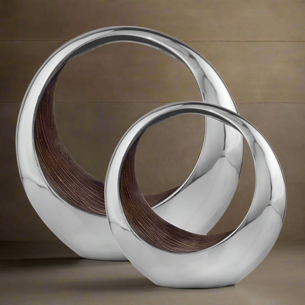 Silver and Brown Buffed Aluminum 16' Tabletop Sculpture