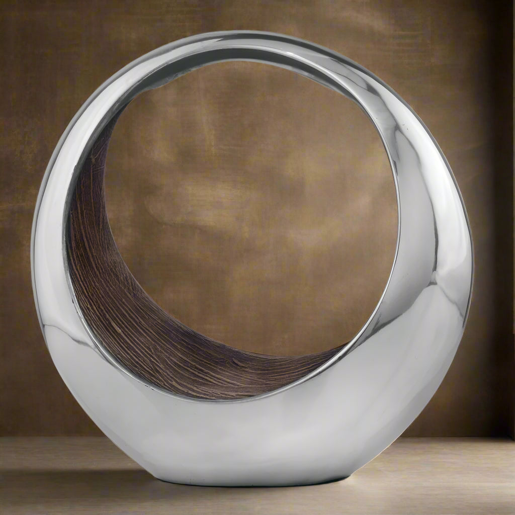 Silver and Brown Buffed Aluminum 16' Tabletop Sculpture