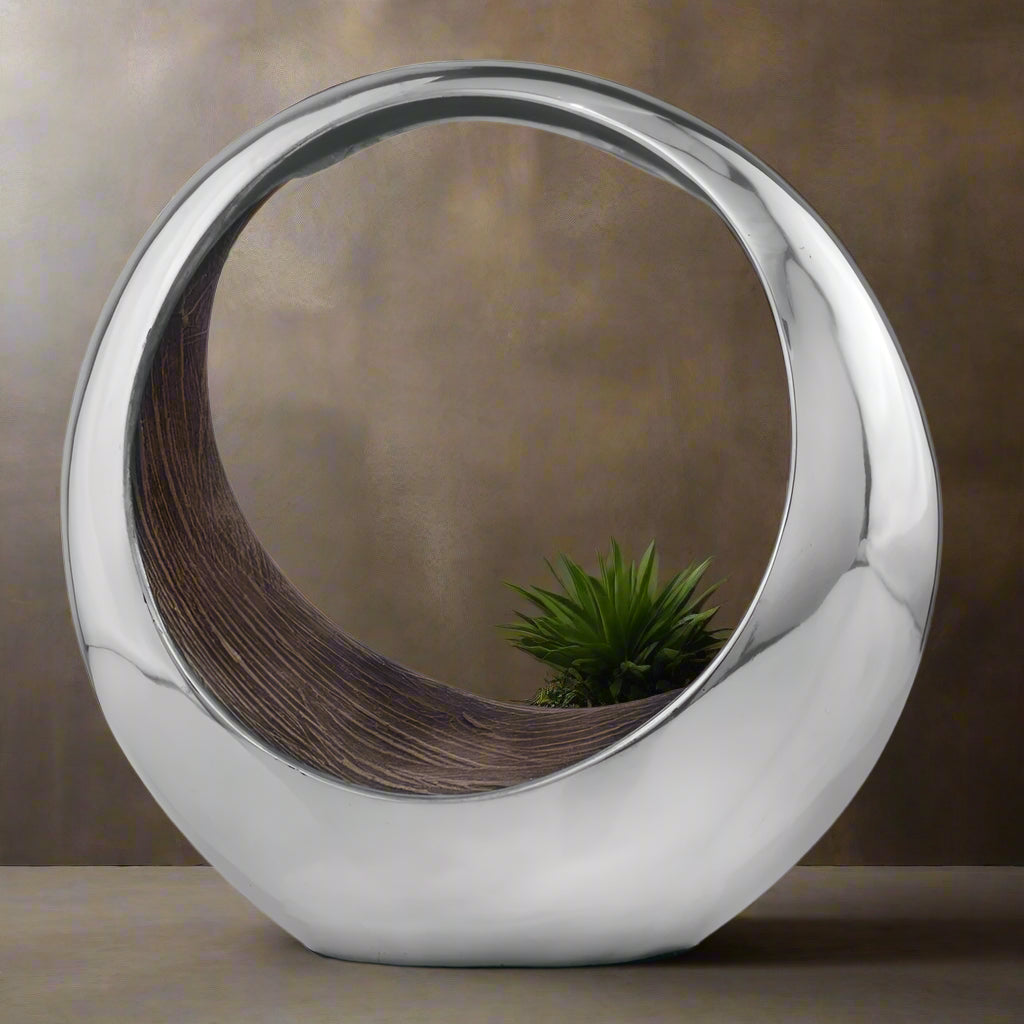 Silver and Brown Buffed Aluminum 16' Tabletop Sculpture