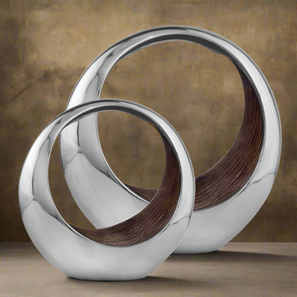 Silver and Brown Buffed Aluminum 16' Tabletop Sculpture