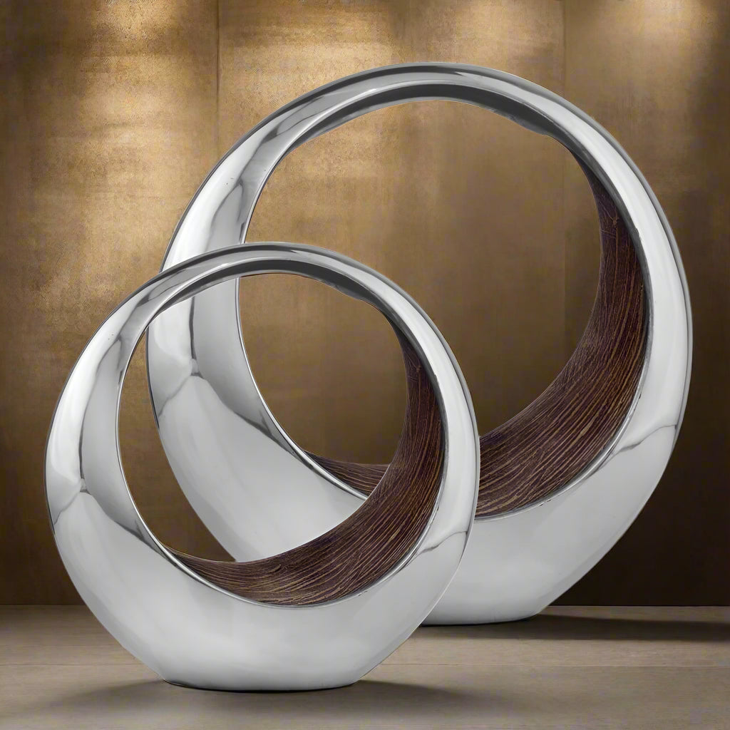 Silver and Brown Buffed Aluminum 16' Tabletop Sculpture