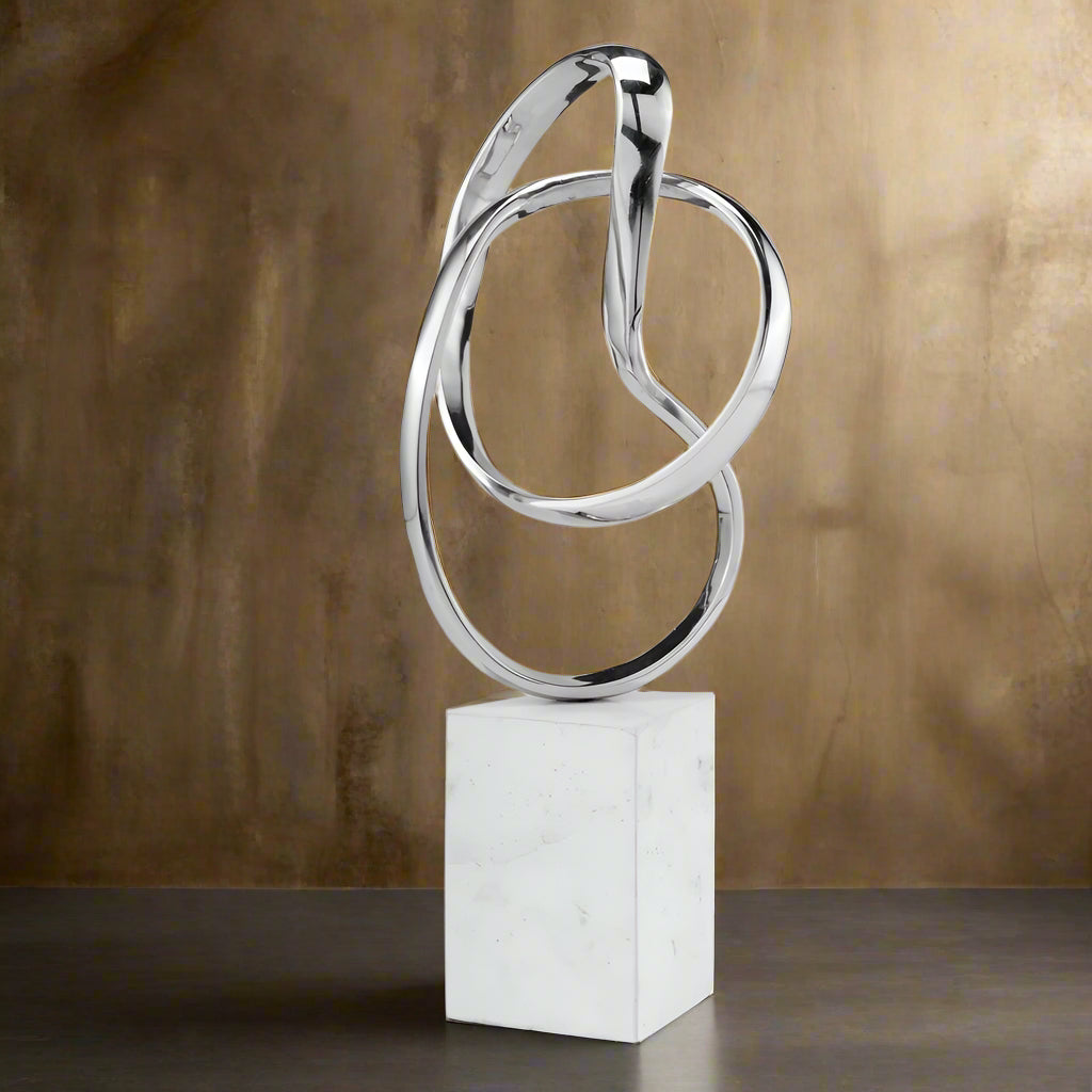 Silver and White Marble and Aluminum Sculpture 18"