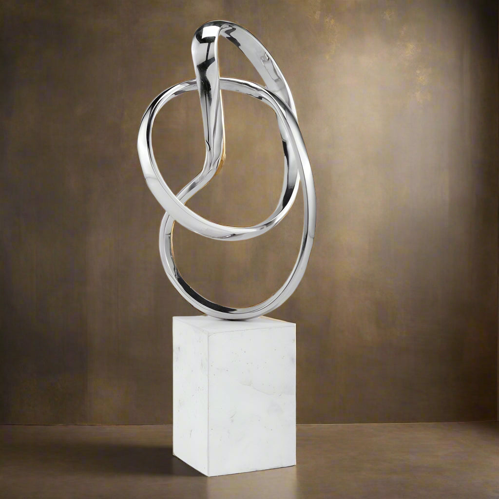 Silver and White Marble and Aluminum Sculpture 18"