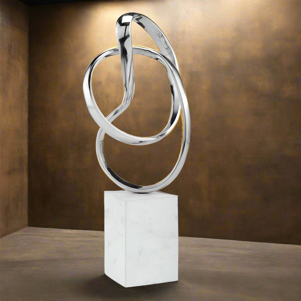 Silver and White Marble and Aluminum Sculpture 18"