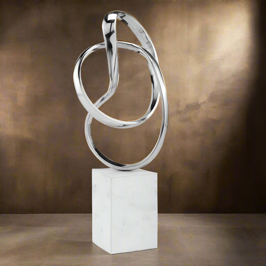 Silver and White Marble and Aluminum Sculpture 18"