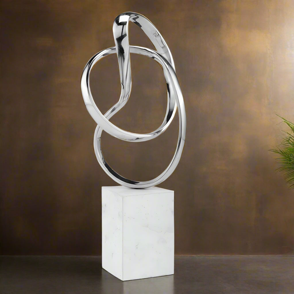 Silver and White Marble and Aluminum Sculpture 18"