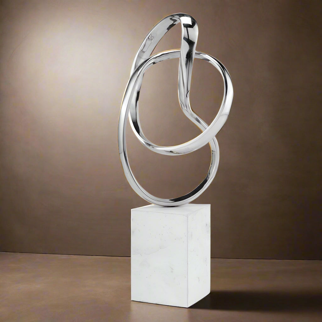 Silver and White Marble and Aluminum Sculpture 18"