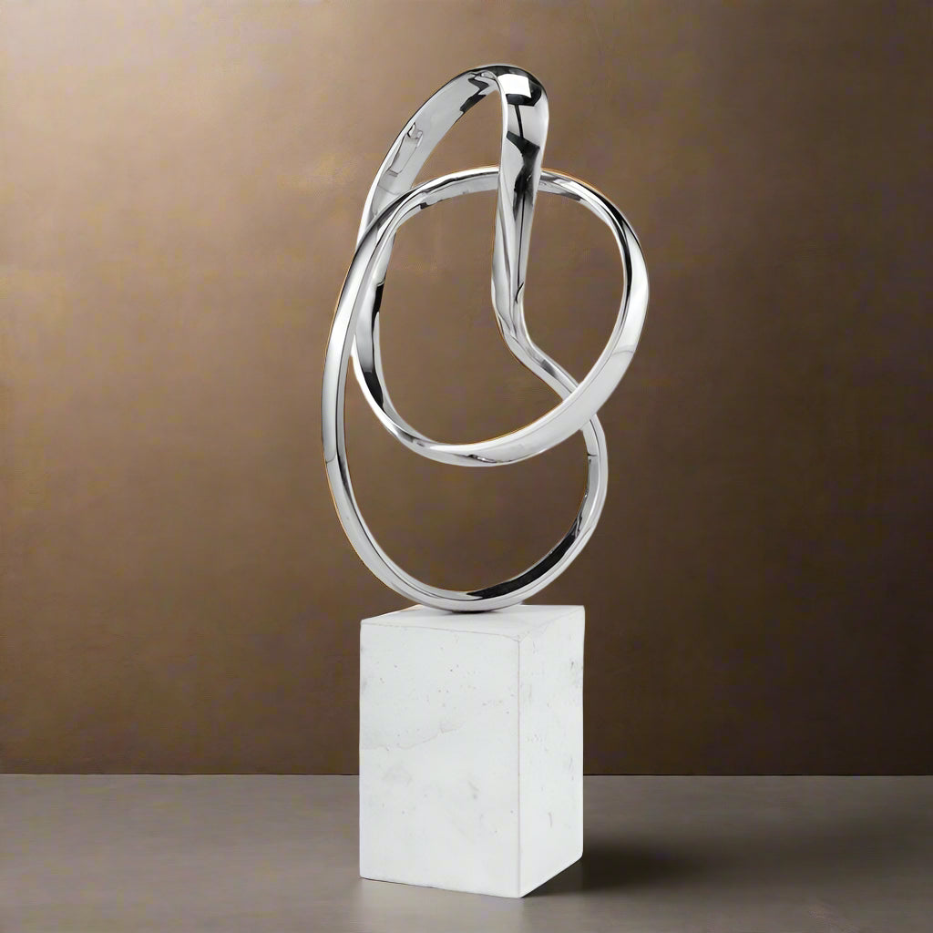 Silver and White Marble and Aluminum Sculpture 18"