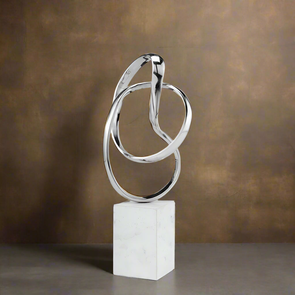 Silver and White Marble and Aluminum Sculpture 18"