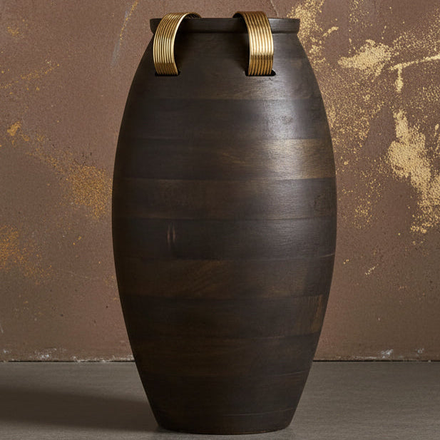 Large Metal And Wood Vase