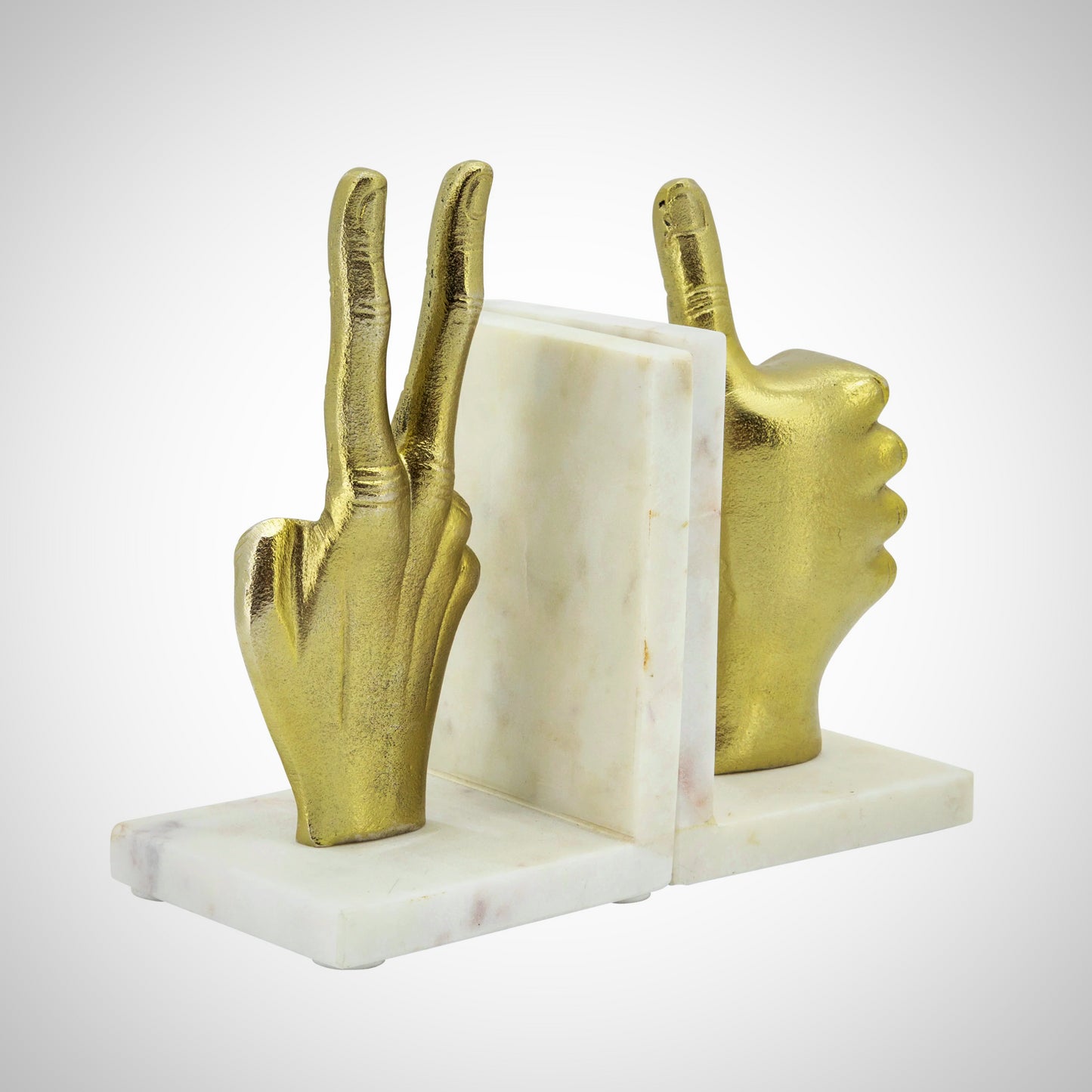 S/2 Hand Sign Bookends, Gold