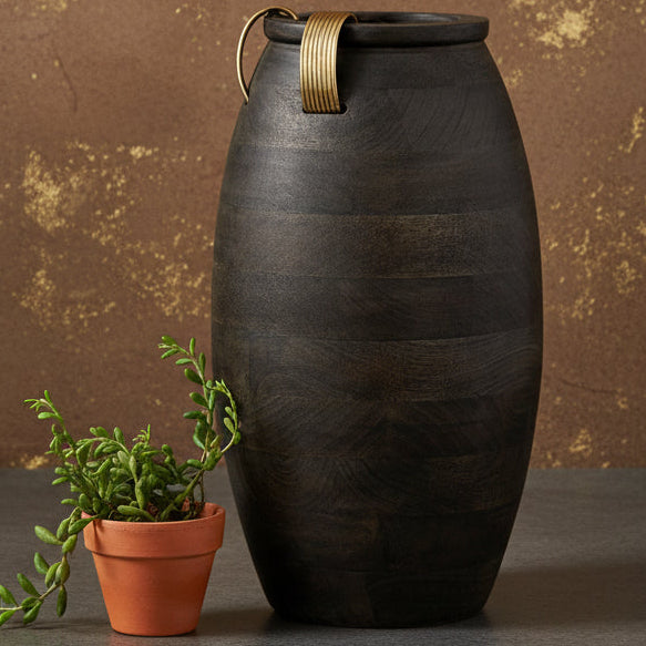 Large Metal And Wood Vase