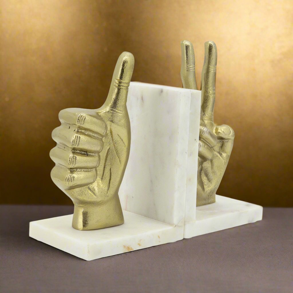 S/2 Hand Sign Bookends, Gold