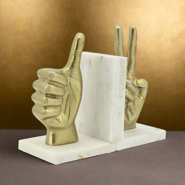 S/2 Hand Sign Bookends, Gold