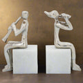 S/2 Metal Musicians On Marble Base, Silver