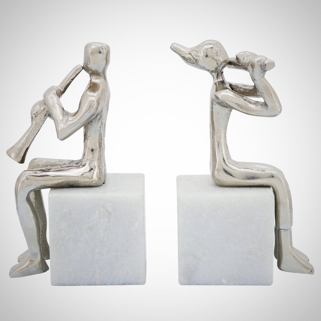 S/2 Metal Musicians On Marble Base, Silver