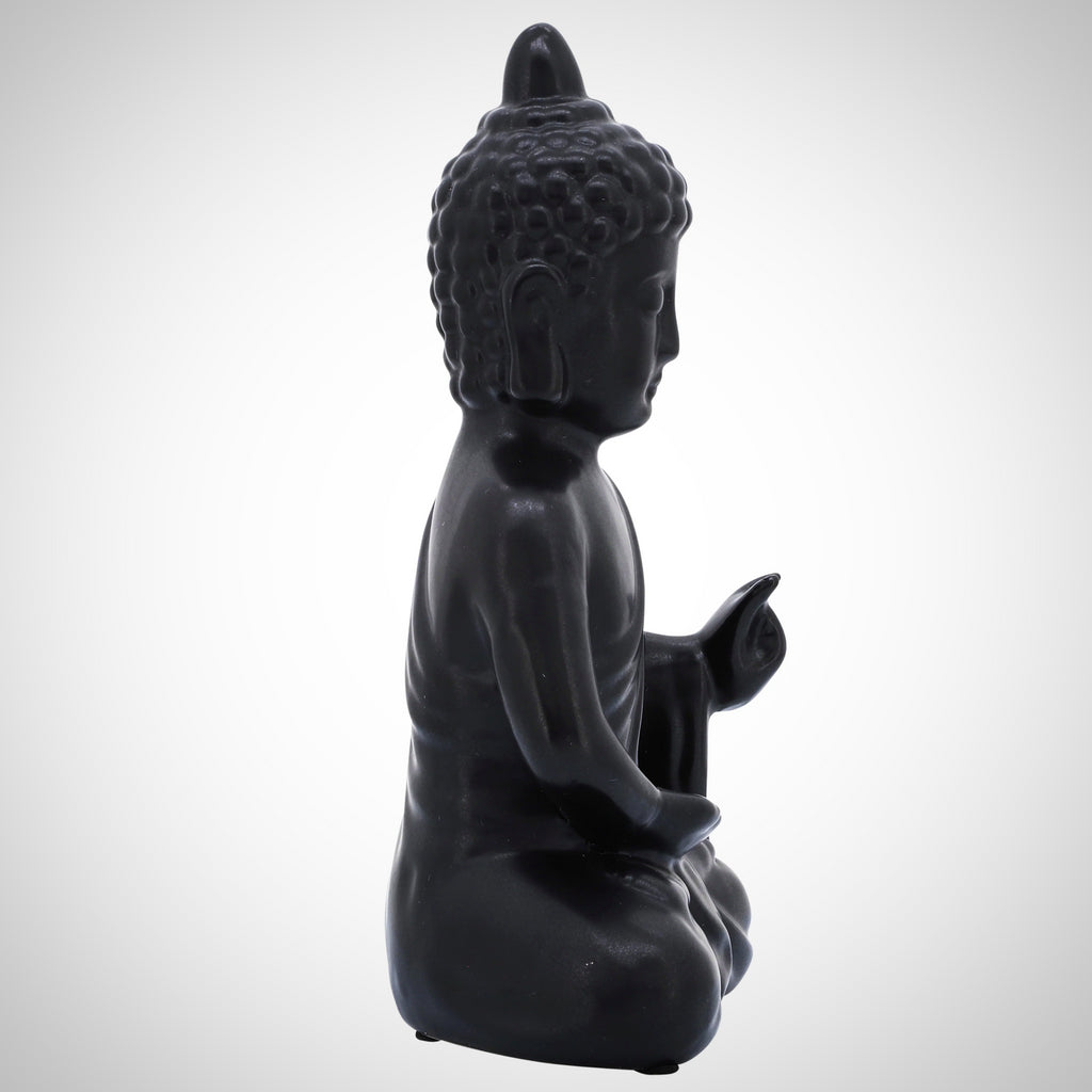 10", Black Ceramic Seated Buddha