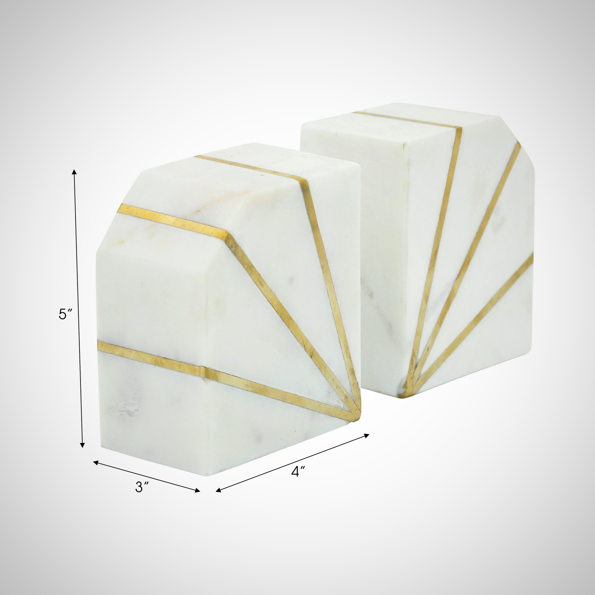 S/2 Marble 5"h Polished Bookends W/gold Inlays,wht