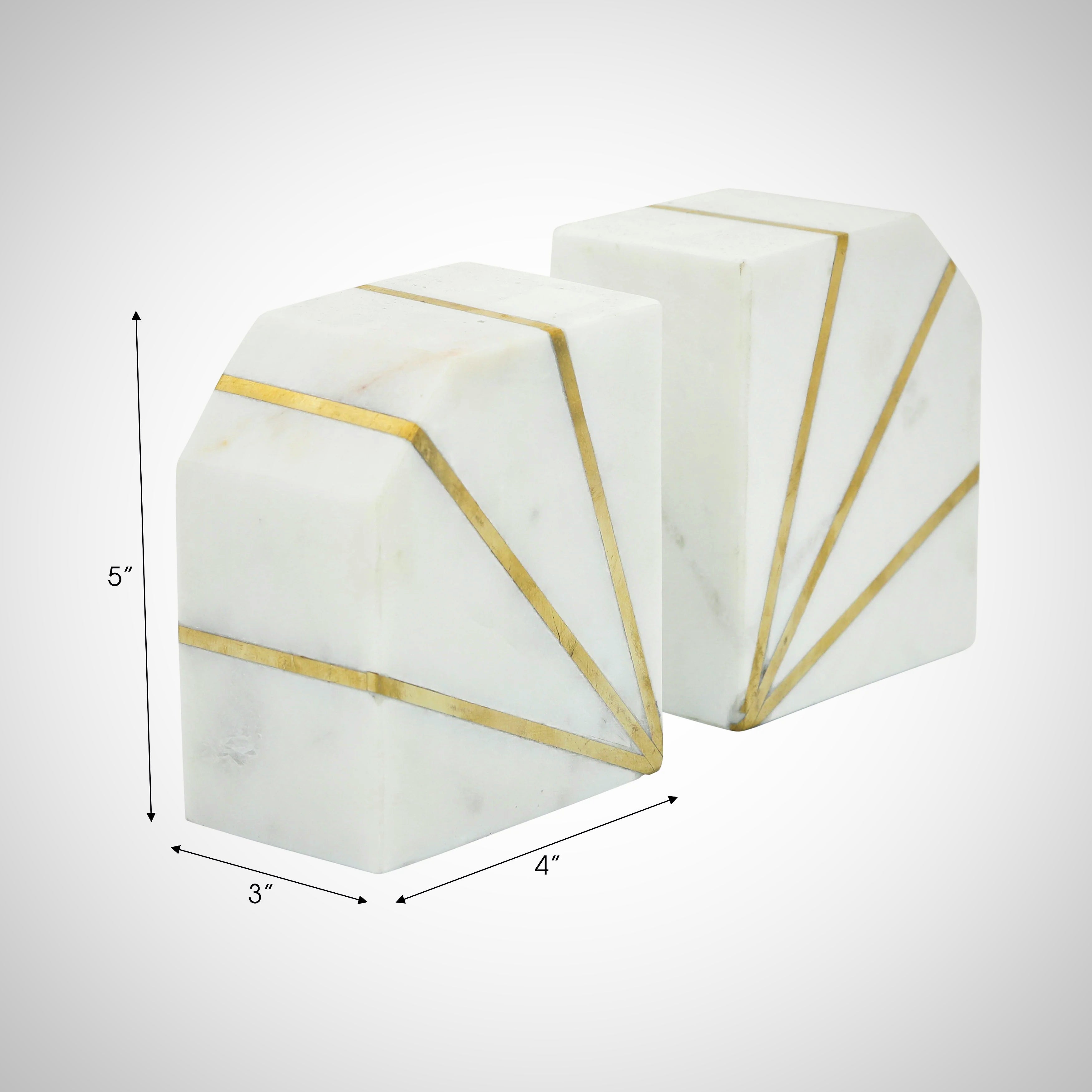 S/2 Marble 5&quot;h Polished Bookends W/gold Inlays,wht