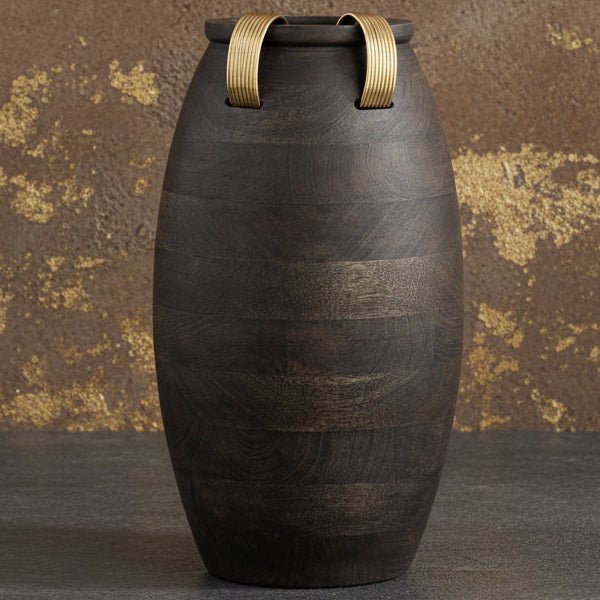 Large Metal And Wood Vase