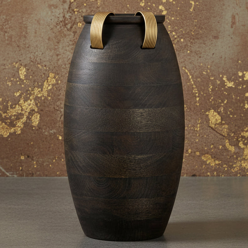 Large Metal And Wood Vase