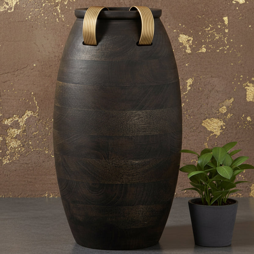 Large Metal And Wood Vase