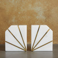 S/2 Marble 5"h Polished Bookends W/gold Inlays,wht