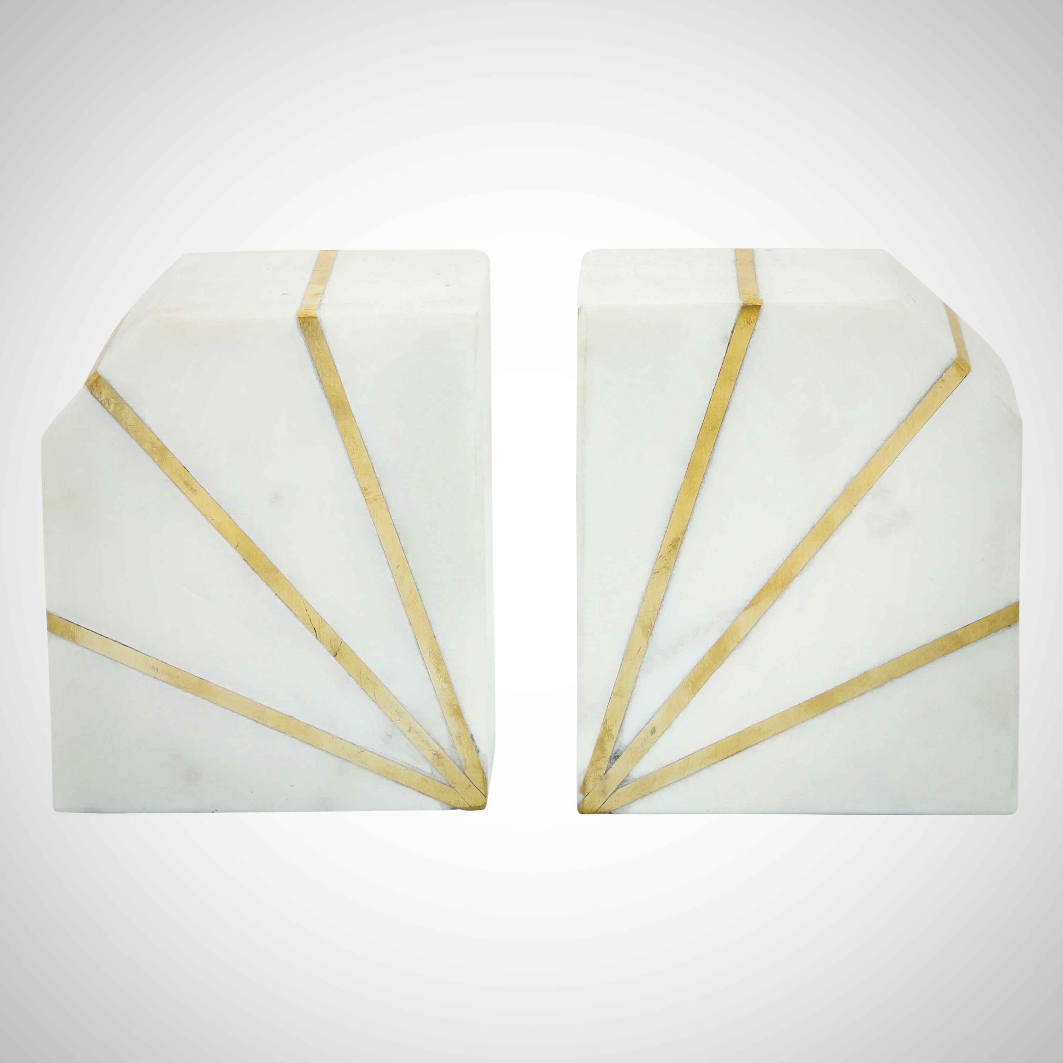 S/2 Marble 5&quot;h Polished Bookends W/gold Inlays,wht