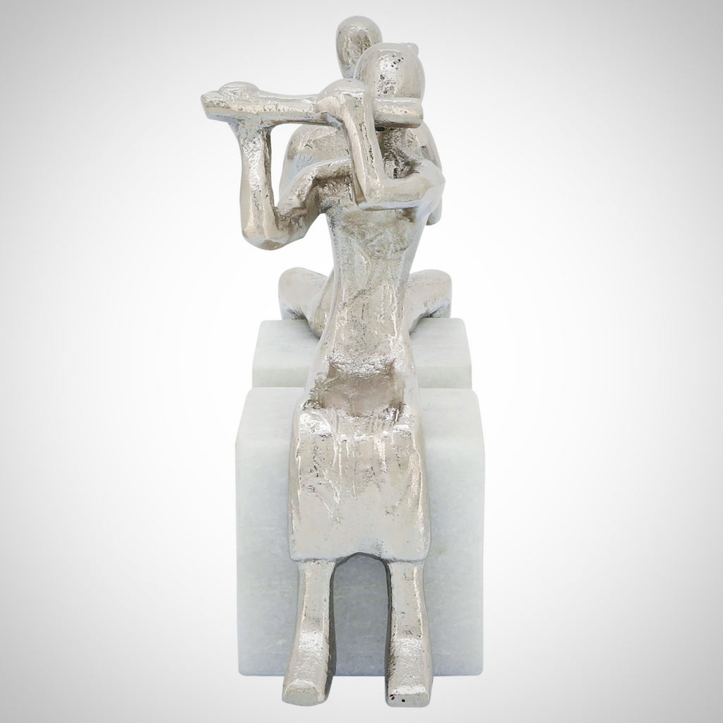 S/2 Metal Musicians On Marble Base, Silver