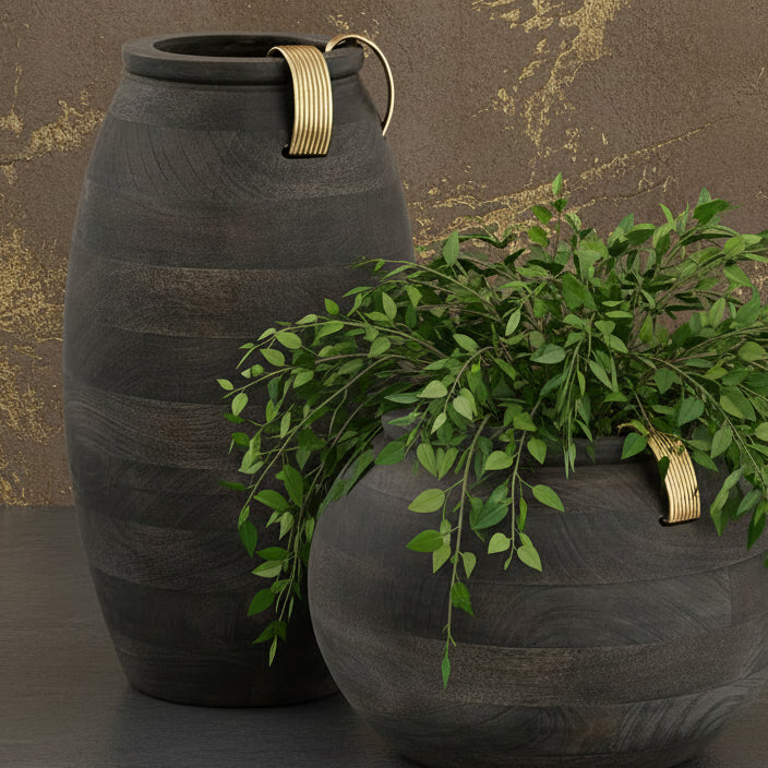 Large Metal And Wood Vase