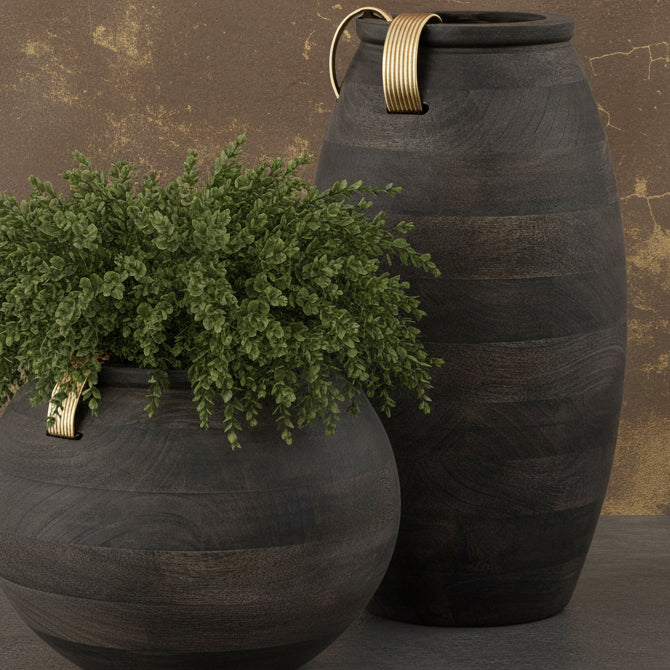 Large Metal And Wood Vase