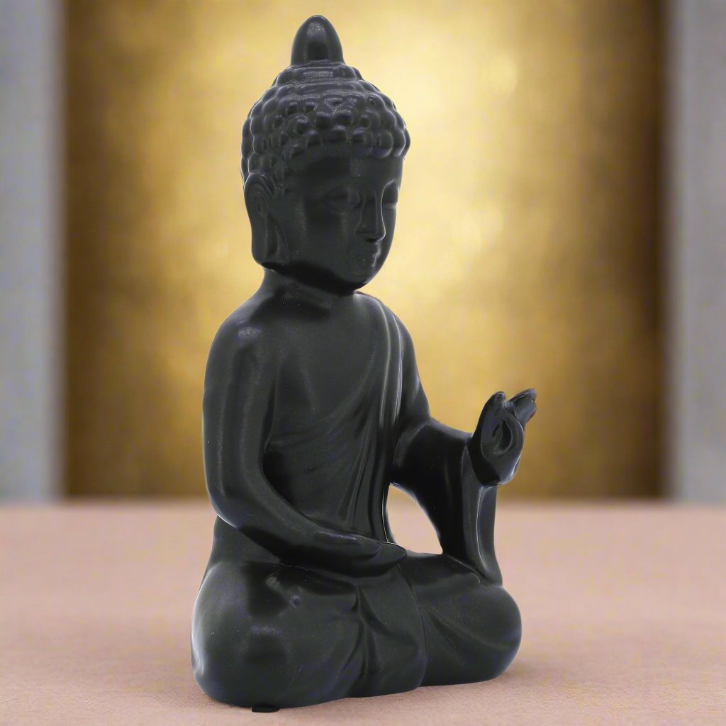 10&quot;, Black Ceramic Seated Buddha