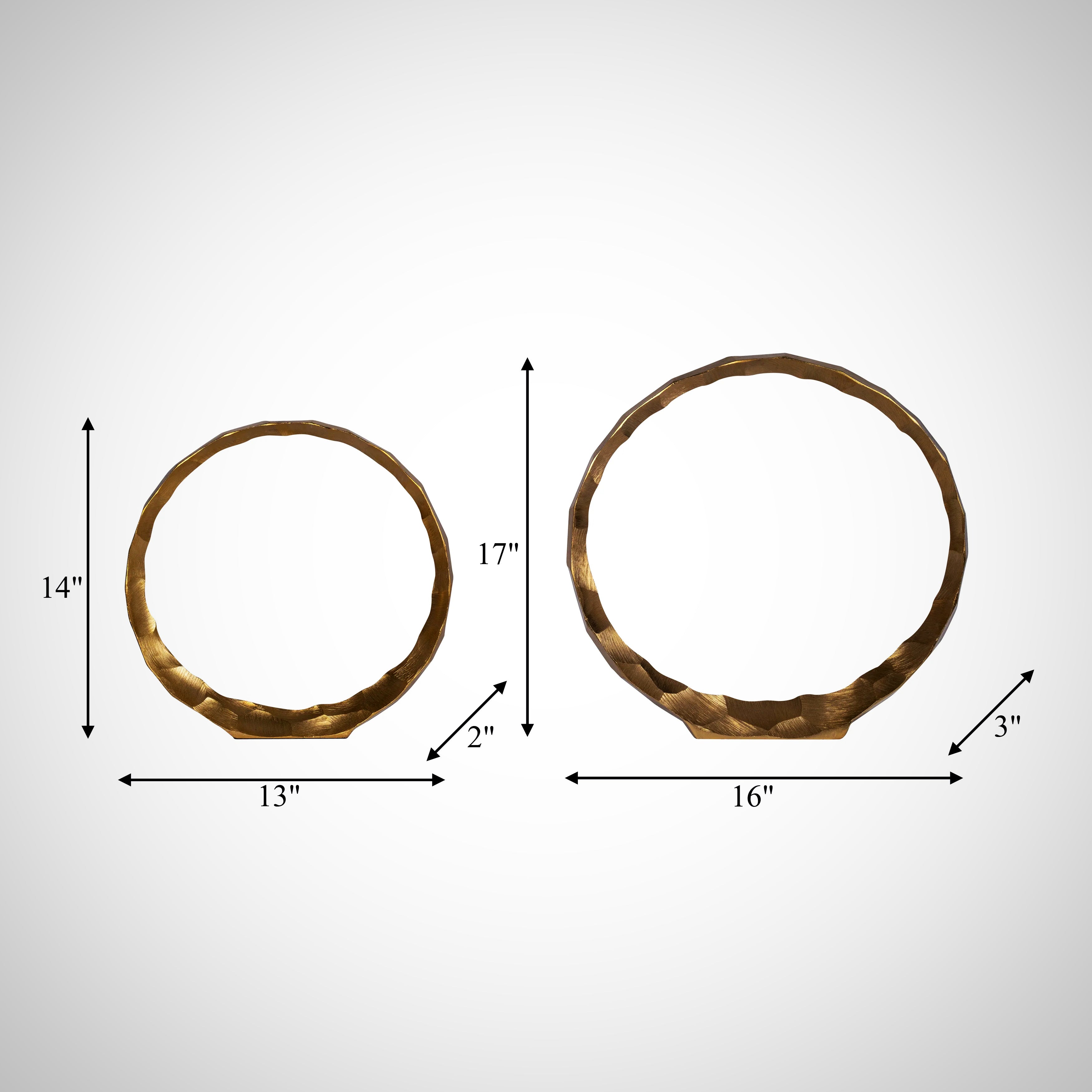 Metal, S/2, 14/16&quot; Hammered Decorative Rings, Gold