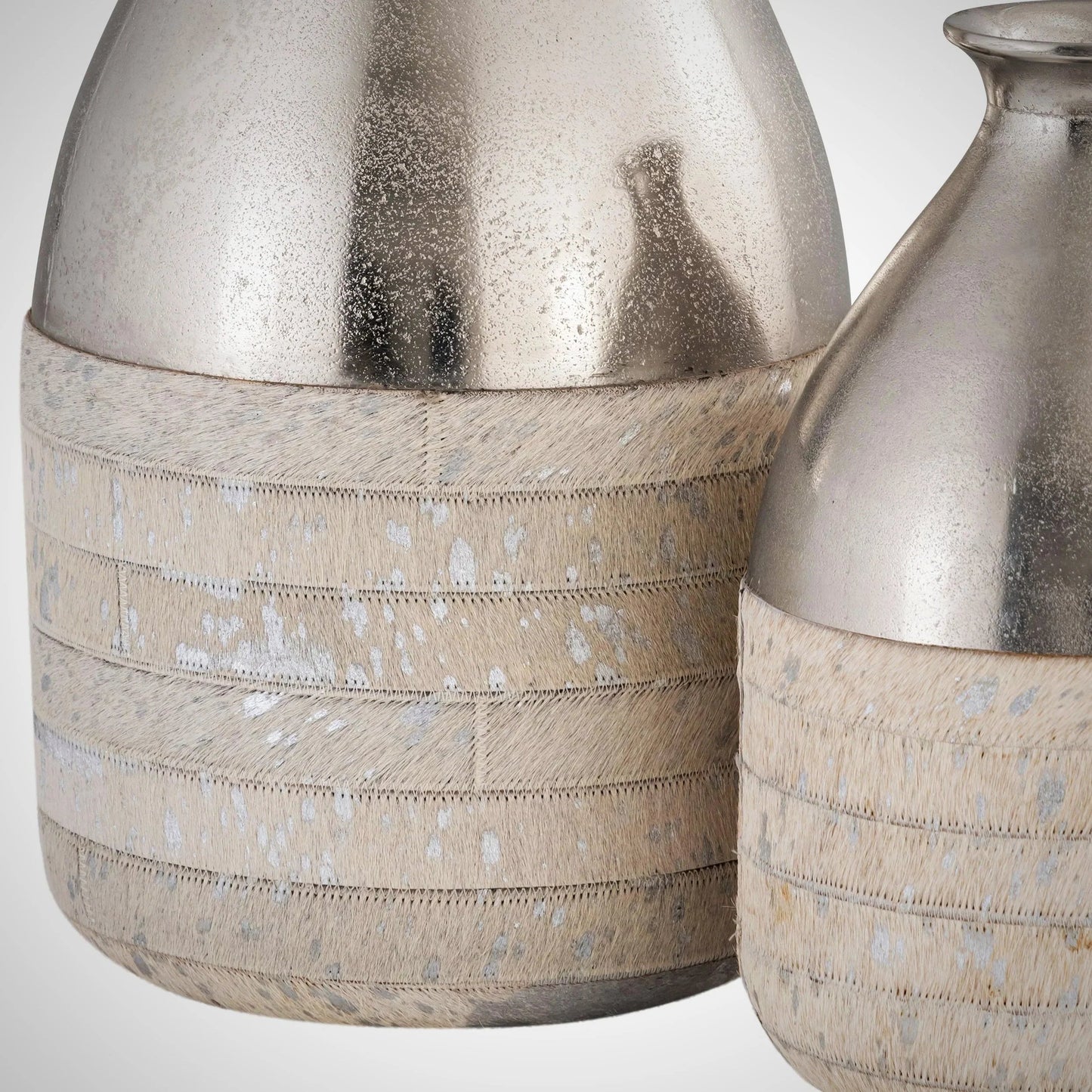 Vase Silver Metal Top Wrapped With Hair-on-Hide