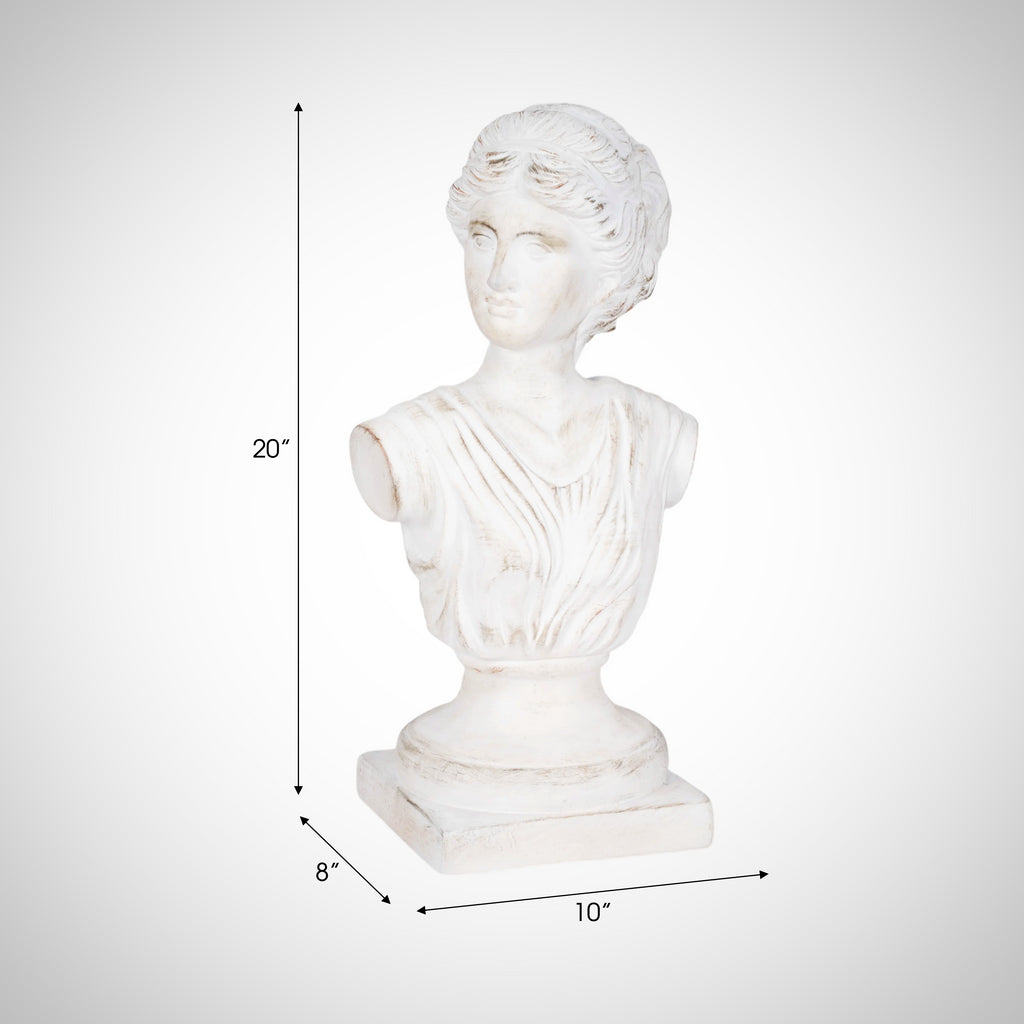 20" Venus Bust Distressed Resin, White