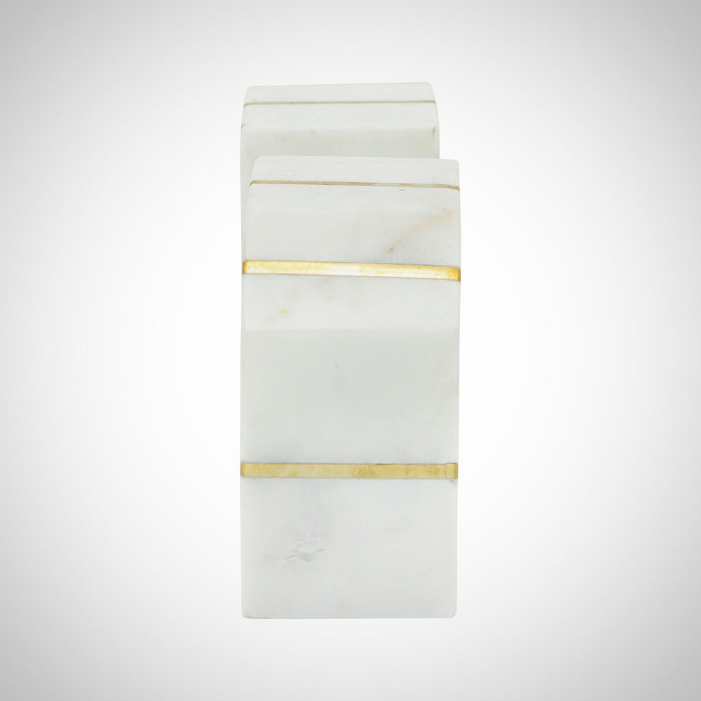 S/2 Marble 5&quot;h Polished Bookends W/gold Inlays,wht
