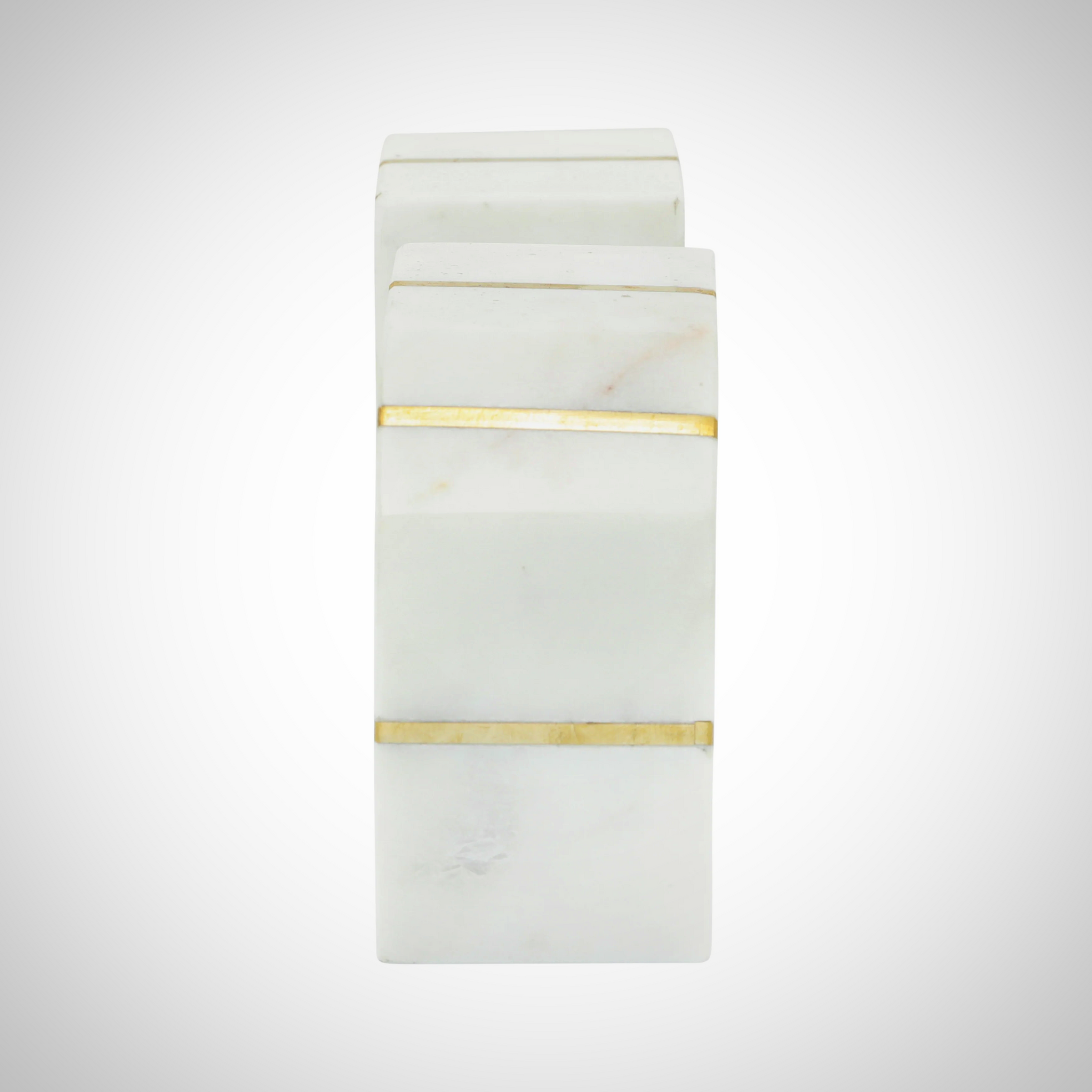 S/2 Marble 5"h Polished Bookends W/gold Inlays,wht