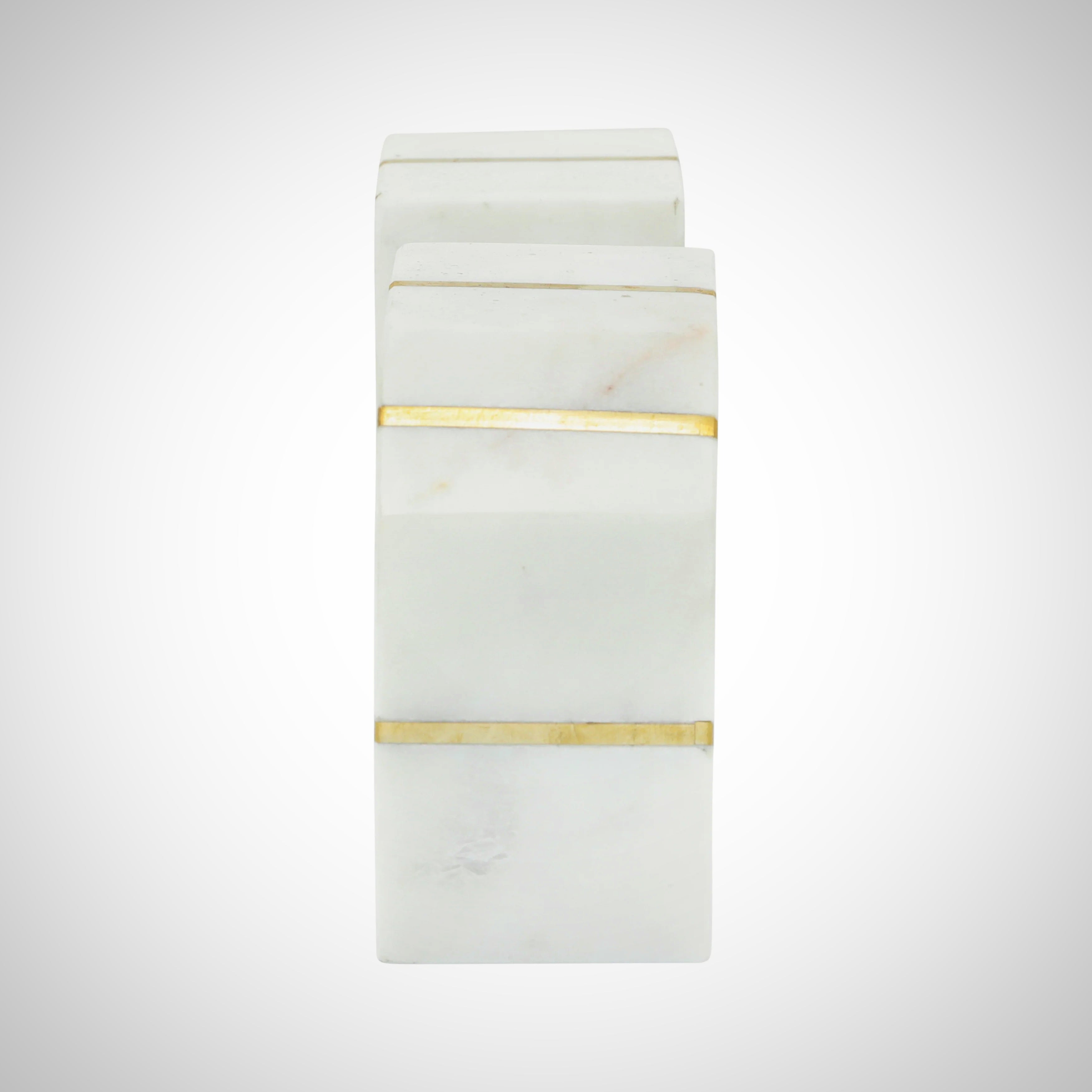 S/2 Marble 5&quot;h Polished Bookends W/gold Inlays,wht