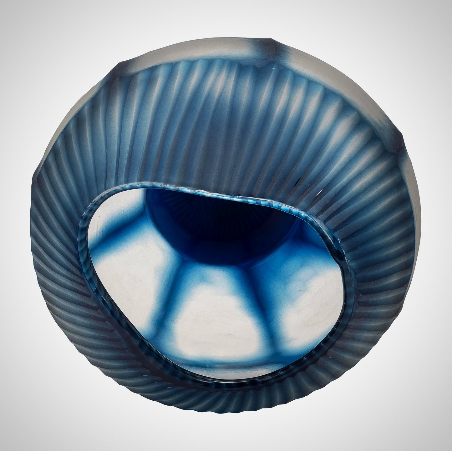 Glass, 9&quot; Carved Bowl Blue